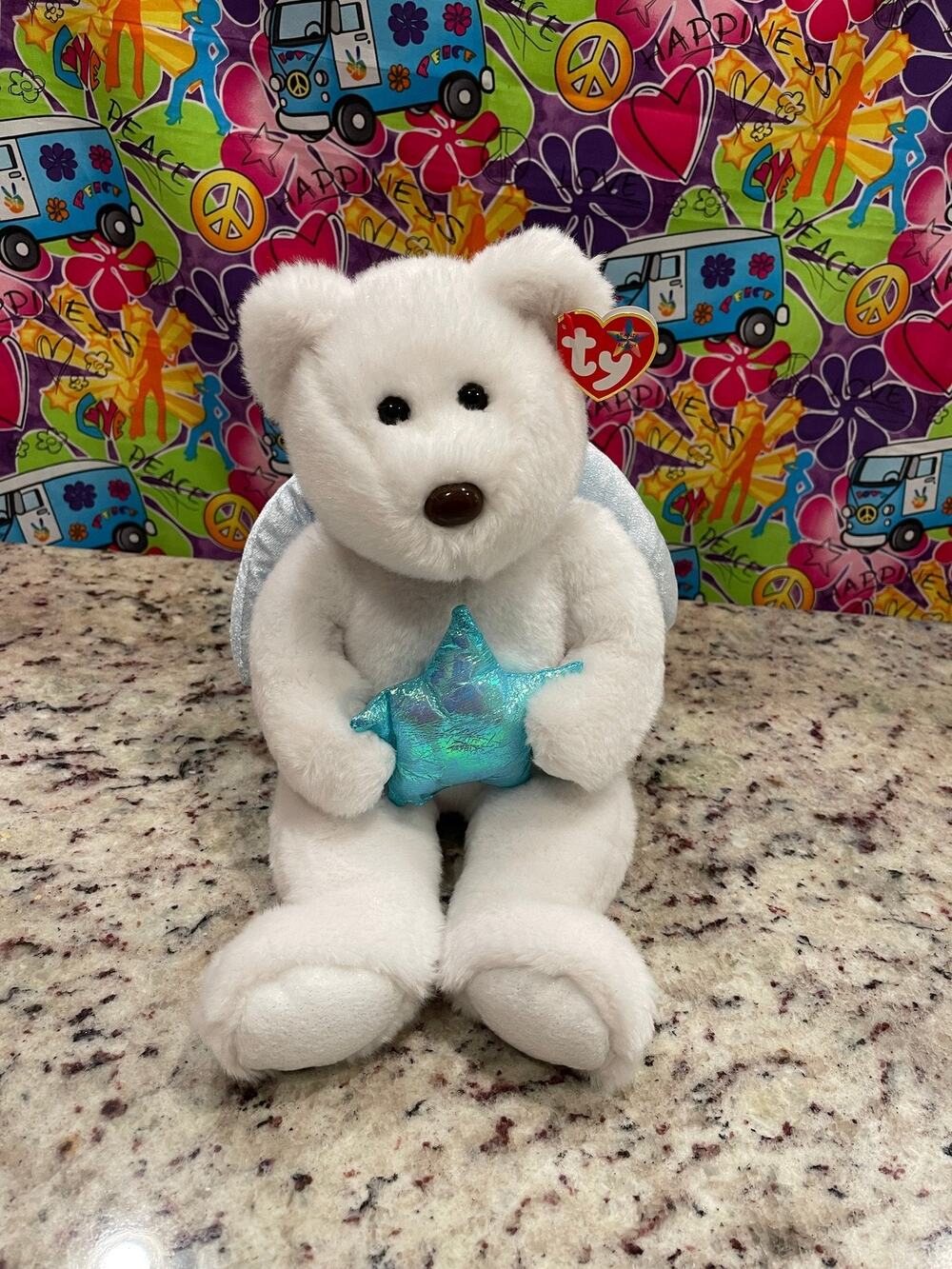 Ty Beanie Buddy Star Bear Blue Angel Wings Blue Star (Retired)